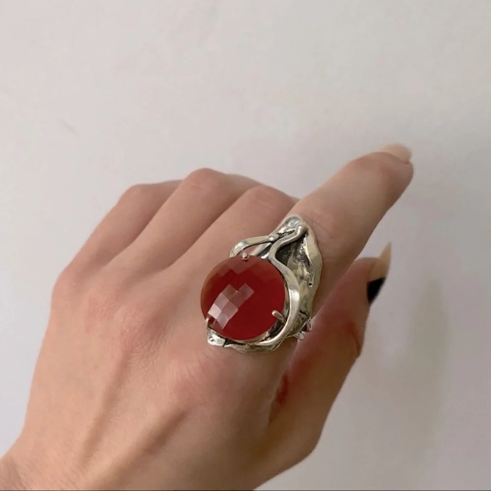 Sterling Silver Large Carnelian Stone Ring - Picture 2 of 16